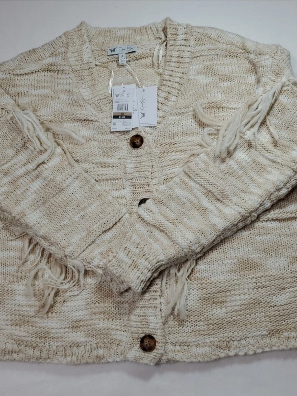 Jessica Simpson  Cardigan Fringe Oatmeal Xl Womens